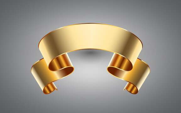 Golden ribbon banner design, shiny blank decor element template for congratulation text