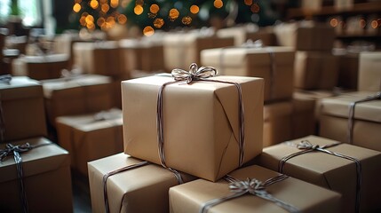 Poster - Festive e commerce packages wrapped for holiday delivery