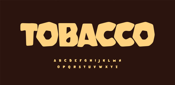 Chunky funky alphabet, bouncy comic font, playful fun cartoon typeface for snack food logo, quirky street lettering craft design, food festive title, bold DIY typographic style. Vector typeset