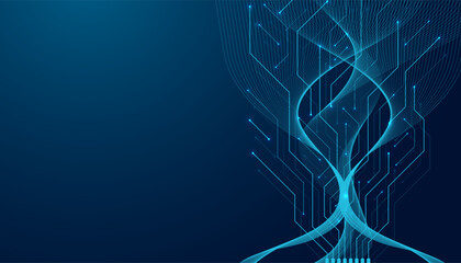 Poster - Motherboard tree concept of network technology background. Futuristic circuitry flow element. Database branch information software coding. Big data semiconductor technology. Vector illustration.
