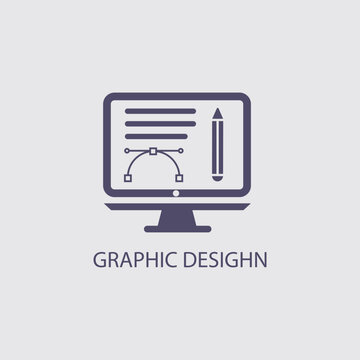 Graphic design icon presents a computer screen with design tools, showcasing creativity and digital illustration.