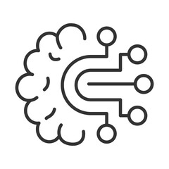 Poster - Cognitive computing linear icon. Human brain and electronic circuitry. Artificial intelligence. Machine learning. Thin line illustration. Contour symbol. Vector outline drawing. Editable stroke