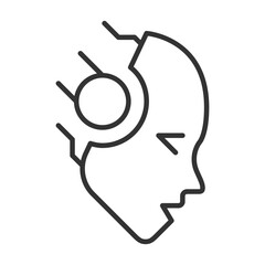 Poster - Robot head linear icon. Human enhancement. Artificial intelligence. Transhumanism. Digital transformation. Thin line illustration. Contour symbol. Vector outline drawing. Editable stroke