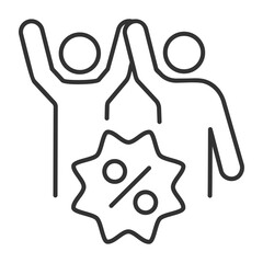 Poster - Referral discount linear icon. Friends and percentage symbol. Marketing strategy. Loyalty program. Special offer. Thin line illustration. Contour symbol. Vector outline drawing. Editable stroke