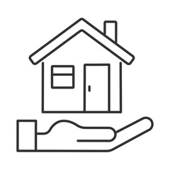 Poster - Home rent linear icon. Homeowner. Property purchase. Real estate agency service. House insurance. Property safety. Thin line illustration. Contour symbol. Vector outline drawing. Editable stroke
