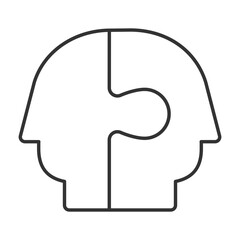 Poster - Human connection linear icon. Two interlocking heads. Puzzle pieces. Integration and collaboration concept. Thin line illustration. Contour symbol. Vector outline drawing. Editable stroke