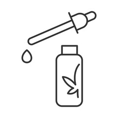 Poster - CBD oil linear icon. Dropper bottle with cannabis oil. Alternative medicine. Supplement. Organic product. Thin line illustration. Contour symbol. Vector outline drawing. Editable stroke