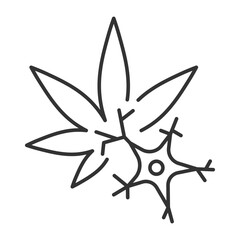Poster - Cannabis and neuron linear icon. Medical marijuana. Nervous system. Alternative medicine. Brain function. Thin line illustration. Contour symbol. Vector outline drawing. Editable stroke