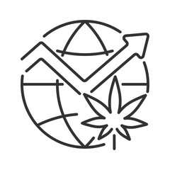 Poster - Cannabis industry growth linear icon. Marijuana global market. Cannabis legalize. Illegal global trade. Thin line illustration. Contour symbol. Vector outline drawing. Editable stroke