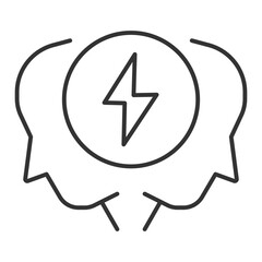 Poster - Conflicting people linear icon. Human profiles and lightning bolt. Group discussion and disagreement. Tension concept. Thin line illustration. Contour symbol. Vector outline drawing. Editable stroke