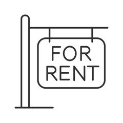 Poster - For rent sign linear icon. Property leasing. Real estate market. Find accomodation. Housing concept. Thin line illustration. Contour symbol. Vector outline drawing. Editable stroke
