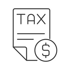 Poster - Tax document linear icon. Financial statement. Tax form and dollar sign. Invoice, bill. Finance management. Thin line illustration. Contour symbol. Vector outline drawing. Editable stroke