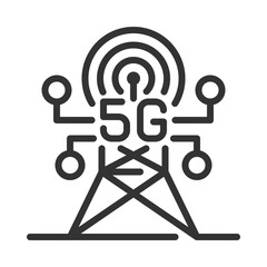 Poster - 5G connectivity pixel perfect linear icon. Cellular tower. Data transmission, frequency. Telecommunication transmitters. Thin line illustration. Contour symbol. Vector outline drawing. Editable stroke