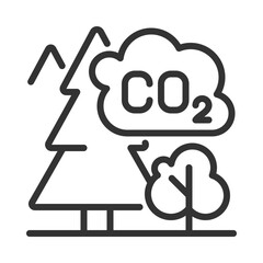 Fototapete - Forest carbon linear icon. CO2. Carbon dioxide. Climate change. Environmental impact. Carbon absorption in forest. Thin line illustration. Contour symbol. Vector outline drawing. Editable stroke