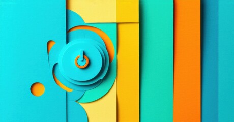 Aufkleber - Abstract paper art. Bright colors create layered geometric shapes, including spiral, circles, rectangles. Modern design, clean aesthetic.