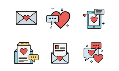 Poster - A sweet and modern vector icon set for love messages, email, and romantic chat apps. Perfect for UI design, dating platforms, and Valentine's Day content.