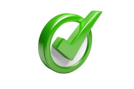 3D green correct check mark symbol, isolated on transparent background.