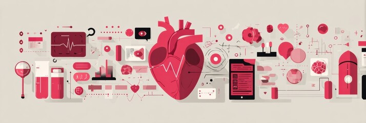 Aufkleber - Heart Health Infographic Featuring Medical Elements Against a Neutral Backdrop, Showcasing Important Cardiovascular Information and Statistics