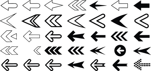 Fototapete - Collection of various arrow icons in different shapes styles pointing leftward on background