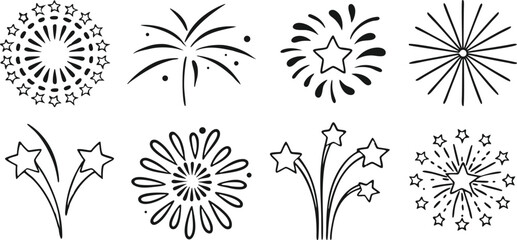 Poster - Handdrawn fireworks illustrations featuring stars various burst patterns on background