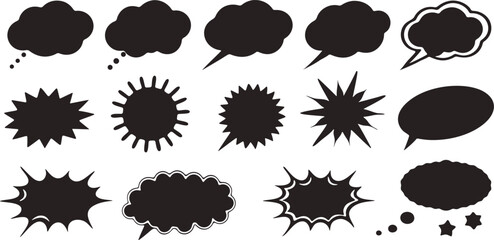 Poster - Collection of Speech Bubbles Starburst Shapes on Background Handdrawn Comic Elements