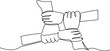 © Afshan - Single one line drawing  hands form Teamwork. Team work vector illustration Continuous line art design editable stroke