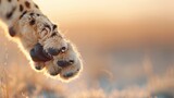 A close-up shot of a cheetah's paw with extended claws.