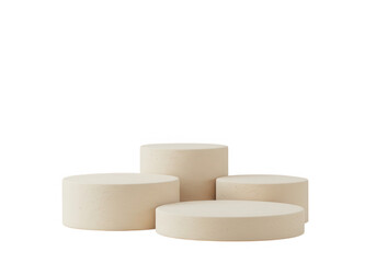 Poster - Beige round podium platforms for product display isolated on transparent background
