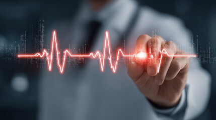 Poster - Medical AI ethics concept, digital stethoscope intertwined with human heartbeat pattern, healthcare technology meets human care, medical professional responsibility