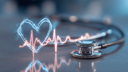 Poster - Medical AI ethics concept, digital stethoscope intertwined with human heartbeat pattern, healthcare technology meets human care, medical professional responsibility