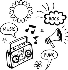 Poster - Hand-drawn comic speech bubble vector illustration set with doodle design elements and text frames