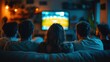 © ORG - Friends watching sports game on tv at home indoor living room group activity cozy environment casual viewpoint
