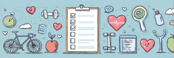 Poster - Healthy Lifestyle Checklist With Infographic Elements to Promote Wellness Habits and Daily Activities for a Balanced Life