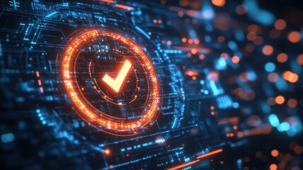 digital validation interface with checkmark icon virtual environment graphic design tech concept