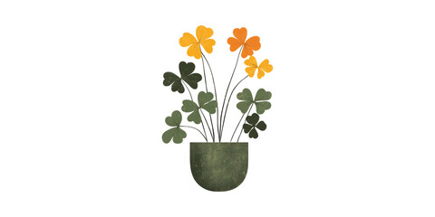 Poster - Abstract Botanical Illustration Of Clover Leaves In Vase. Nature-Inspired Minimalist Art Design Isolated On Transparent Background