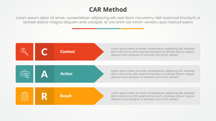 Aufkleber - CAR interview model infographic concept for slide presentation with rectangle arrow stack with 3 point list with flat style
