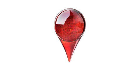 Poster - Red Map Pin With City Grid Design. Symbol Of Navigation And Location Services Isolated On Transparent Background