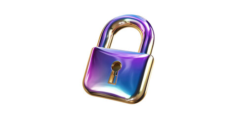 Poster - Colorful Metallic Padlock Symbolizing Security And Privacy. Digital Protection And Data Safety Concept Isolated On Transparent Background