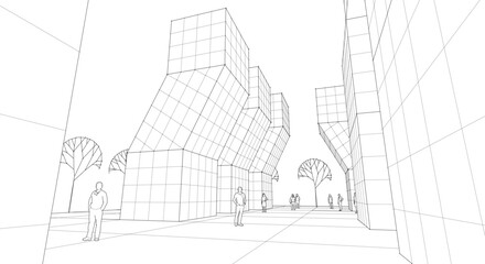 Aufkleber - city ​​abstract modular architecture 3d rendering	