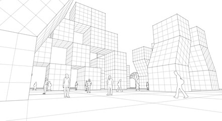 Aufkleber - city ​​abstract modular architecture 3d rendering	