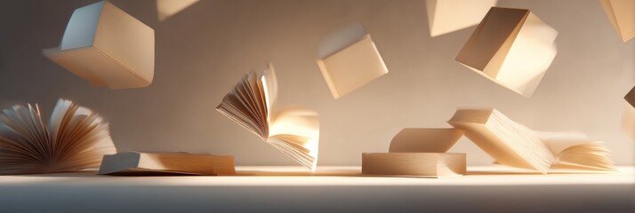 Aufkleber - Floating Books Create a Whimsical Library Atmosphere With Soft Lighting and Shadows During a Tranquil Reading Environment