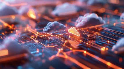 Poster - Advanced cloud technology with illuminated circuits showcasing futuristic data processing elements