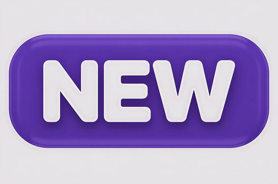 Bold white text new on a smooth rounded purple button against a clean white background