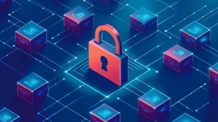 Poster - Cyber security concept Padlock on digital network.