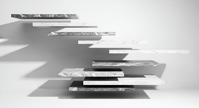 Abstract Floating Marble Steps Minimalist Architectural Design