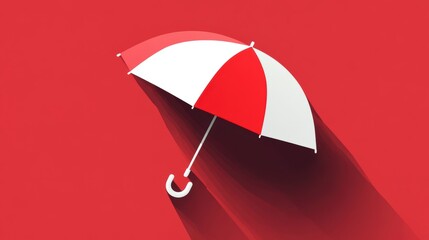 Aufkleber - Red and white umbrella with long shadow on red background.