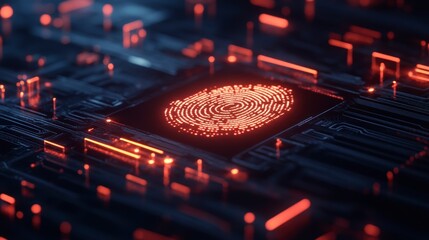 Aufkleber - Glowing fingerprint on a circuit board, representing digital security and biometric technology.