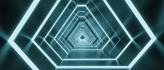 Luminous Hexagon Tunnel Abstract Futuristic Technology Pathway with Neon Lights and Geometric Design
