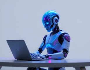 Poster - Advanced robotics working on laptops in modern office setting futuristic technology concept indoor environment