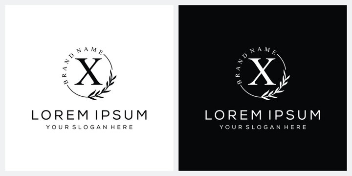 Initial letter X cosmetics fashion logo design, serif font graphic icon, leaves nature symbol concept